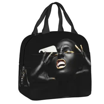 Afrikos karalienės pietų dėžutė Neperšlampama Amerikos juodaodė mergaitė terminis aušintuvas Maistas izoliuotas pietų krepšys moterims Vaikai Pikniko krepšiai