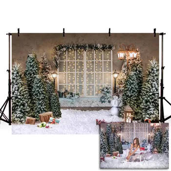 Mehofond Kalėdų eglutės fonas Sniego senio lemputė Baltų durų rogių dekoravimas Fotografijos fonai fotostudijai