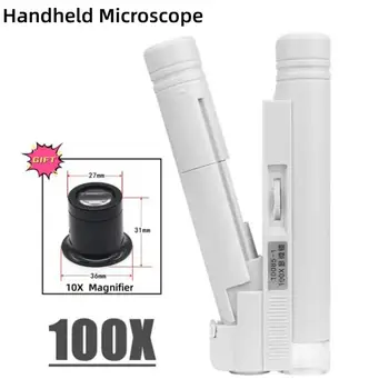 Rankinis mikroskopas 40X 80X 100X mini kišeninis nešiojamas mikroskopas LED lempa Šviesa sulankstoma papuošalų didinamoji lupa