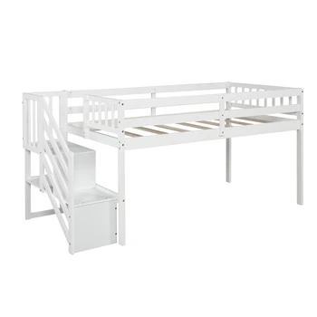 2021 naujas stilius Vaikų miegamojo baldai Grindų palėpės lova Vaikiškos lovos kopėčios su daiktadėže Dvigubo dydžio baltos