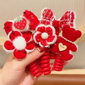 Raudona telefono linija Plaukų virvė Mada Pliušinė gėlė Naujųjų metų ponytail laikiklis Korėjietiško stiliaus plastikinis peteliškės plaukų žiedas kasdien