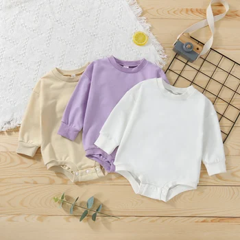Naujagimis kūdikis mergaitė berniukas džemperis Romper Mažylis Ilgomis rankovėmis Pagrindiniai medvilniniai romperiai Mažylio drabužiai Kombinezonas