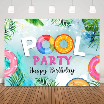 Vasaros baseino vakarėlio reklamjuostė Fono dekoracijos Plaukimas Atogrąžų tematika Individualus gimtadienio fonas vaikams