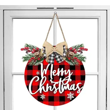 Kalėdinių durų ornamentai Medinė pakabinama priekinių durų plokštė Sveikinimo durų ženklai namų kiemui Lauko durys Kalėdinio vakarėlio dekoravimas