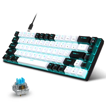 68 Klavišai Mechaninė klaviatūra Ergonomika RGB Apšviestas LED karštas Pasukamas mėlynas jungiklis Žaidimų klaviatūra PC Laptop Office