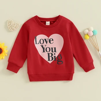 2023 Pavasaris Vaikiški džemperiai Marškiniai ilgomis rankovėmis vaikams Širdies spauda Mergaičių marškiniai Berniukai Mažylių apranga Kūdikių viršutiniai drabužiai Drabužiai