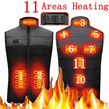 Intelligent Heat Vest Man USB Electric Smart Heated Jacket Man 11 Areas Zone Vyriška šildymo striukė medžioklei lauke Kempingas