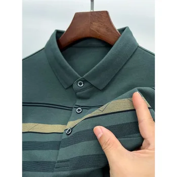 Aukštos kokybės rudens žiemos dryžuoti vyriški nauji atlapai Polo marškinėliai Korėjos mados dizaineris Patogus medvilninis viršus ilgomis rankovėmis M-4XL