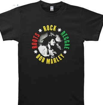 Vyriški marškinėliai spausdinti Medvilniniai marškinėliai trumpomis rankovėmis Bob Marley Roots Rock Reggae marškinėliai