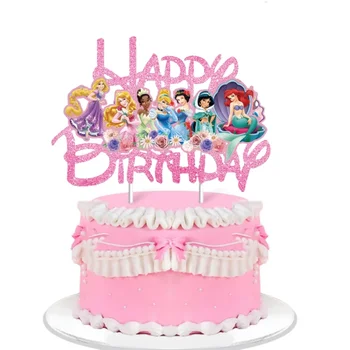 Disney princesės tortų toppers rožiniai blizgučiai Princesės torto dekoras kūdikių dušui Vaikų mergaičių gimtadienio tortas Vėliavos dekoracijos