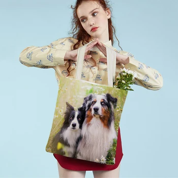 Pet Scotland Border Collie Dog Women Shopping Bag Casual Tote Shoulder Handbag Sulankstomi daugkartinio naudojimo madingi gyvūnų kelioniniai krepšiai