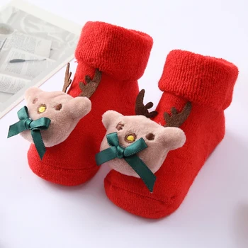 Kūdikių kalėdinės kojinės Kūdikis Naujagimis Sniego senis Kalėdų senelis Briedis Kojinės Kojinės Xmas Šiltos grindų kojinės Mieli kūdikių aksesuarai 0 ~ 12M