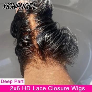 2x6 HD nėrinių užsegimo perukai Gilioji dalis Žmogaus plaukų perukai Iš anksto nupešti tiesūs nematomi HD nėrinių klijai be 250% Brazilijos plaukai moteriai