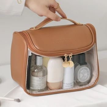 Didelės talpos makiažo krepšys Nešiojami kelioniniai kosmetikos krepšiai Skaidrus vandeniui atsparus vonios kambario praustuvas Moterų tualeto reikmenų krepšys Organizatorius