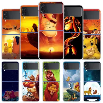 dėklas, skirtas Samsung Galaxy Z Flip 4 5 3 5G skaidrus kietas mobiliojo telefono dangtelis ZFlip4 Clear PC Luxury Shell The Lion King