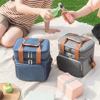 Pikniko krepšys Juoda izoliacija ir pastovios temperatūros dviguba saugykla Didelės talpos dizainas Vandeniui atsparus ir nuo apaugimo apsaugantis pietų krepšys