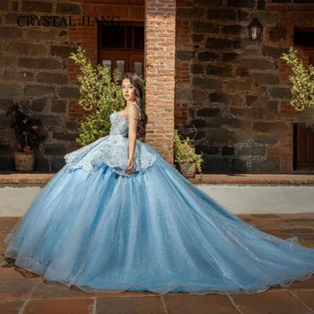 Elegantiška ilga mielaširdinga Quinceanera suknelė Nėriniuota aukštyn berankovė rutulinė suknelė Vestidos De 15 Quinceañera 2024