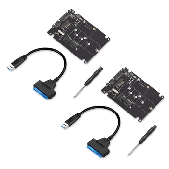 2X M.2 NGFF arba MSATA į SATA 3.0 adapteris USB 3.0 į 2.5 SATA kietasis diskas 2 In 1 keitiklio skaitytuvo kortelė su kabeliu