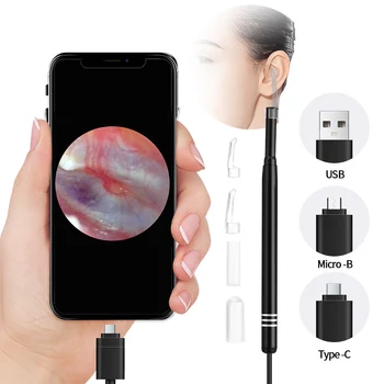 Smart Visual Earpick Endoscope 3-in-1 EarCleaner Camera Otoscope Ear Wax Remover Tools With Led Support Android PC Type-c