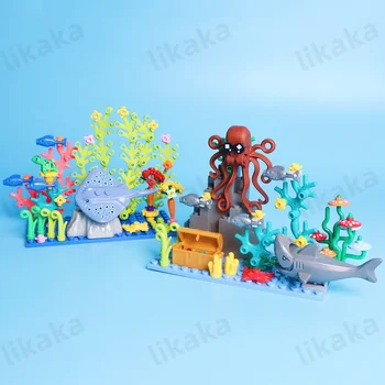 Povandeninis pasaulis Jūros gyvūnai Statybiniai blokai Žaislai MOC spinduliai Vėžliai Žuvys Aštuonkojai su vandens augalų blokais Rinkinys 