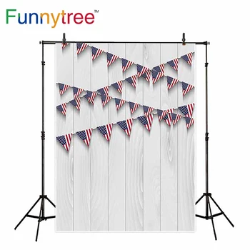 Funnytree Amerikos nepriklausomybės dienos fonas fotografijos studijai baltos medinės sienos vėliavos fotografijos fonas fotosesija