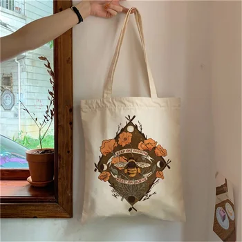 Gėlės Augalų bitės Spausdinimas apsipirkimas bolsa bolso shopper de tela bag bolsas ecologicas džiutas austi sacolas