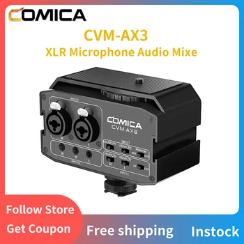 Comica CVM-AX3 XLR mikrofono garso maišytuvas, dvigubas XLR / 3.5mm / 6.35mm prievado kameros ruošinys su DSLR fotoaparato stebėjimu realiuoju laiku