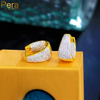 Pera Delicate Dubai Gold Color Full Cubic Zirconia Pave Small Circle Hoop auskaras moterims 2023 Fashion Party papuošalų dovana E760
