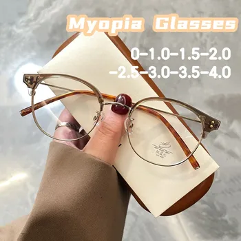 Apvalūs trumparegystės akiniai moterims Unisex prabangaus dizaino receptiniai akiniai Vintažinis metalas Skaidrus minus Dioptrijų akiniai