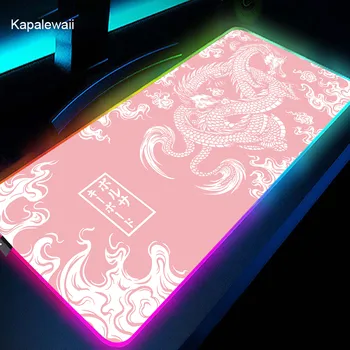 Žaidimų pelės kilimėlis RGB Dragon LED spalvingas šviečiantis pelės kilimėlis neslystantis guminis stalo kilimėlis 90x40 nešiojamojo kompiuterio klaviatūros pagalvėlės Didelis stalo kilimas