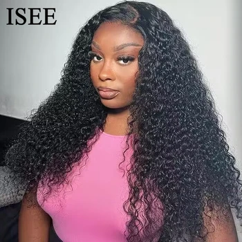 Wear And Go ISEE Hair Kinky Curly Wigs Human Hair Glueless 6x4 Curly HD Wig PrePlucked Deep Curly Lace Closure Wig Ready Wear