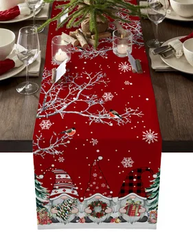 Kalėdų sniego scena Snaigės Gnome stalo bėgikas Kalėdų stalo dekoras Stalo bėgikas Medvilninis linas Vestuvių dekoro staltiesė