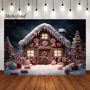 Mehofond Photography Background Christmas Snow Cute Meduolių namelis Candy Kid Family Party Portrait Decor Fonas Foto Studi