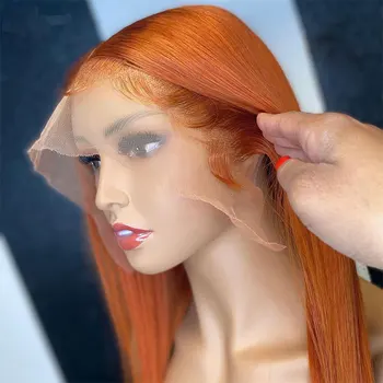 Šviesiai oranžinis sintetinių plaukų nėrinių priekinis perukas Išpeštas tiesus aukštos kokybės karščiui atsparus pluoštas moterims Kasdienis naudojimas Cosplay