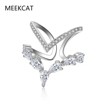 Dvigubo sluoksnio V formos Moissanite žiedas Delicate Lab Diamond Ring 925 Sterling Silver for Women Engagement Wedding Jewelry MSR041
