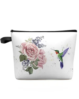 Kolibrių rožinė gėlė Baltas makiažo krepšys Maišelis Kelionės būtiniausi daiktai Lady Moterys Kosmetikos krepšiai Tualeto organizatorius Laikymo pieštukų dėklas