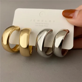 Minimalistinis Vintažinis auksas Sidabro spalvos apskritimas Apvalūs auskarai moterims Metaliniai geometriniai C formos auskarai Vestuvių vakarėlio papuošalai