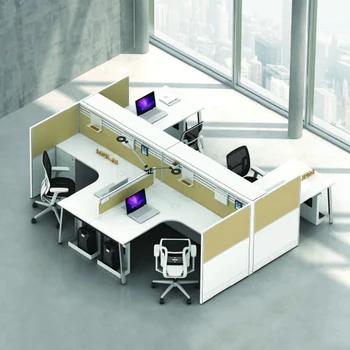 Moderni biuro darbo stotis D4 aliuminio ekrano pertvara su E0 melamino ABS lazerio krašto juostomis komercinis biuro stalas
