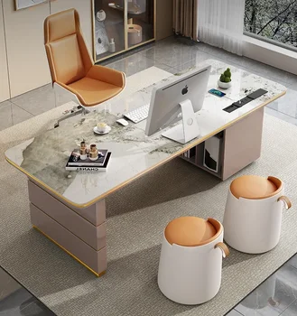 Stalas: lengva prabanga, modernus minimalistinis stilius, aukštos klasės šiferio biuro kėdė, kompiuterio stalas, studijų rašymas