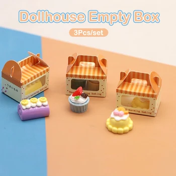3Vnt 1:12 Lėlių namelis Miniatiūrinė desertų dėžutė Tortas Skrudinta duona Pakavimo dėžutė Lėlių namų dekoro žaislas (tik dėžutė)