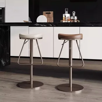 Nerūdijančio plieno kėdės Pramoninio stiliaus namų virtuvė Minimalistinė italų dizainerio kėdė Besisukantis 