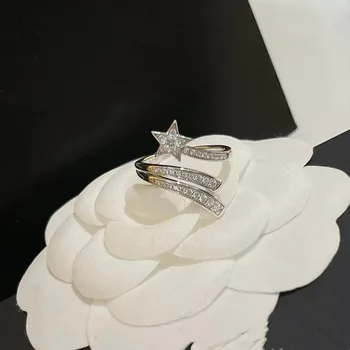 Aukštos kokybės 925 svarų sterlingų sidabro penkių smailių žvaigždžių perlų atviras žiedas moterims Puikūs papuošalai
