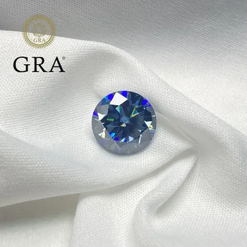 Bule round Moissanite Certified Stone D Color VVS1 Pass Diamond Test with GRA Report Laser Code for Jewelry Making