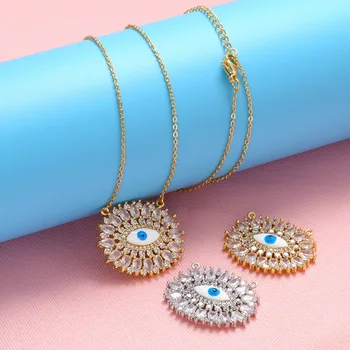 SNQP Bling Sun Flower Evil Necklace For Women Gift Shiny Zircon Turkish Blue Eye Sweater Clavicle Chain Wedding Jewelry.