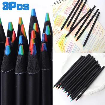3Vnt Juodas vaivorykštės pieštukas Septynių spalvų pagrindinis rašiklis Kanceliarinės prekės Grafiti Piešimo dažymo įrankis Biuro mokykliniai reikmenys