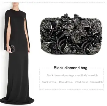 Black Women Bag gėlių formos dygliuotos deimantinės sankabos krepšiai madingas klasikinis brangakmenis Piniginė prom ir gėrimo vakarėlis Arba vakarėlis 88611