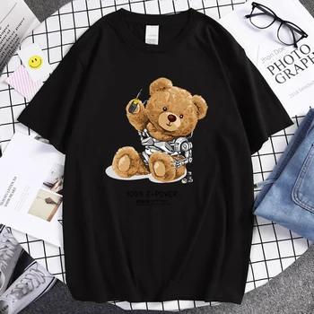 Please Repair Me To100% E-Power Teddy Bear marškinėliai Vyriški juokingi gatvės marškinėliai Vintage Cool Top Medvilniniai Harajuku marškinėliai Vyriški