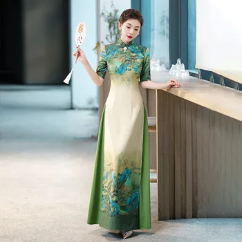 Ao Dai Vietnamas Tradicinė suknelė Vintage Qipao vakarinė suknelė Kinija Vietnamo tradicinė suknelė Kinų rytietiškos suknelės Ilgos