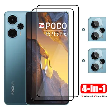 4 in 1 POCO F5 X5 Pro priekinis grūdintas stiklas POCO C65 C40 M5 M5S M3 M4 X3 NFC X4 Pro F3 F4 GT objektyvo ekrano apsaugų plėvelė