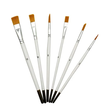 6 balti mediniai nailoniniai teptukai Piešimas Guašas akvarelės rašiklio ir aliejinio teptuko rinkinys